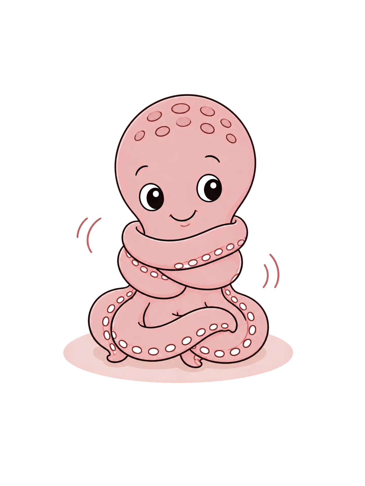 Illustration of a pink octopus hugging itself with its arms.