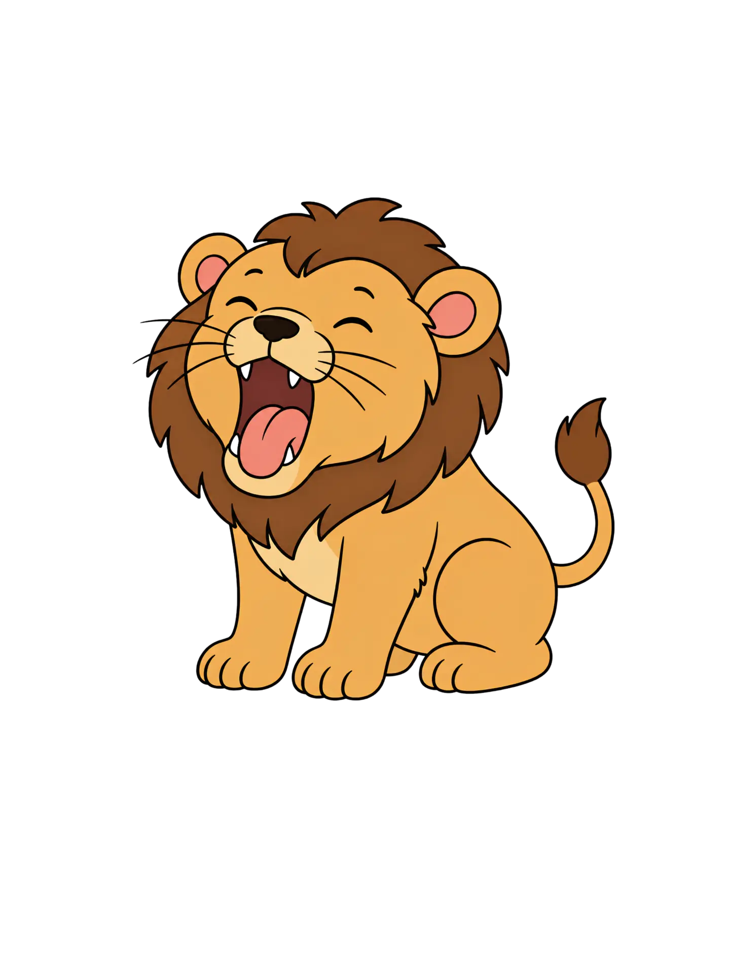 Illustration of a friendly lion with a big open-mouthed roar.
